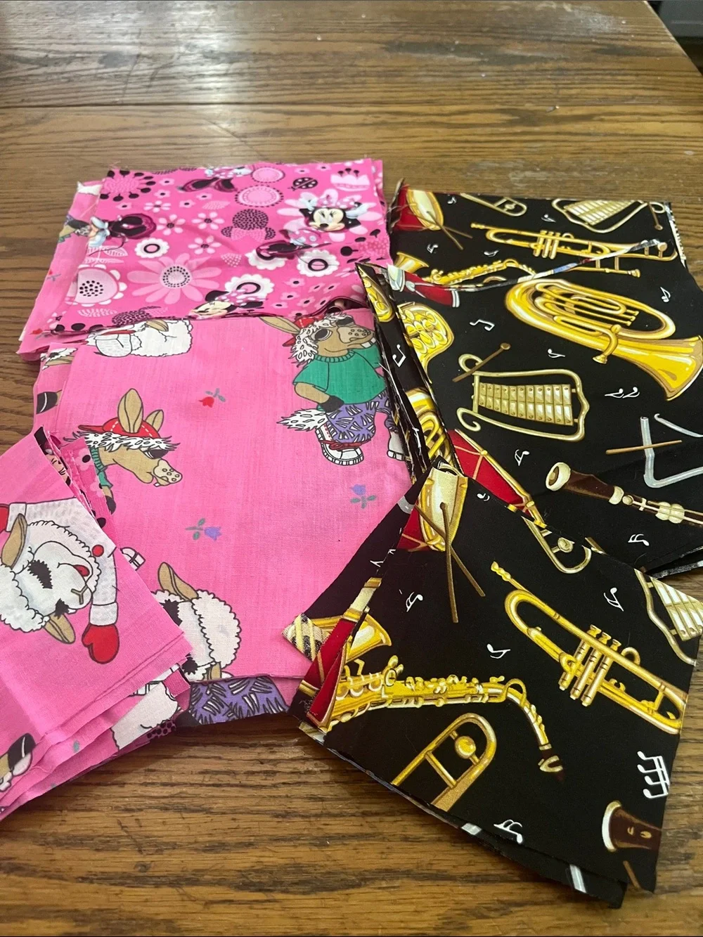 Funky bright Pink Animal & Black Musical Instrument Fabric Squares